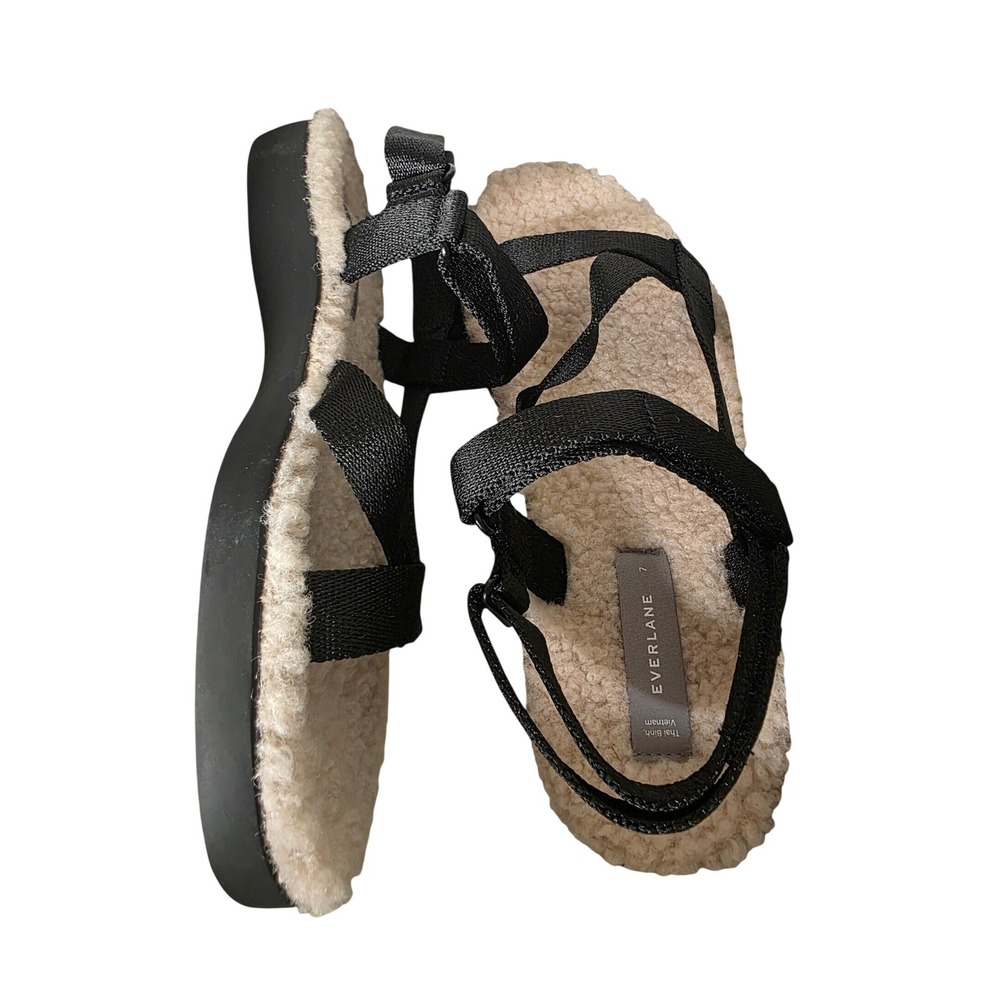 Everlane ReNew Teddy Sport Sandal Women's Size 7 Black Cream Sherpa Strappy